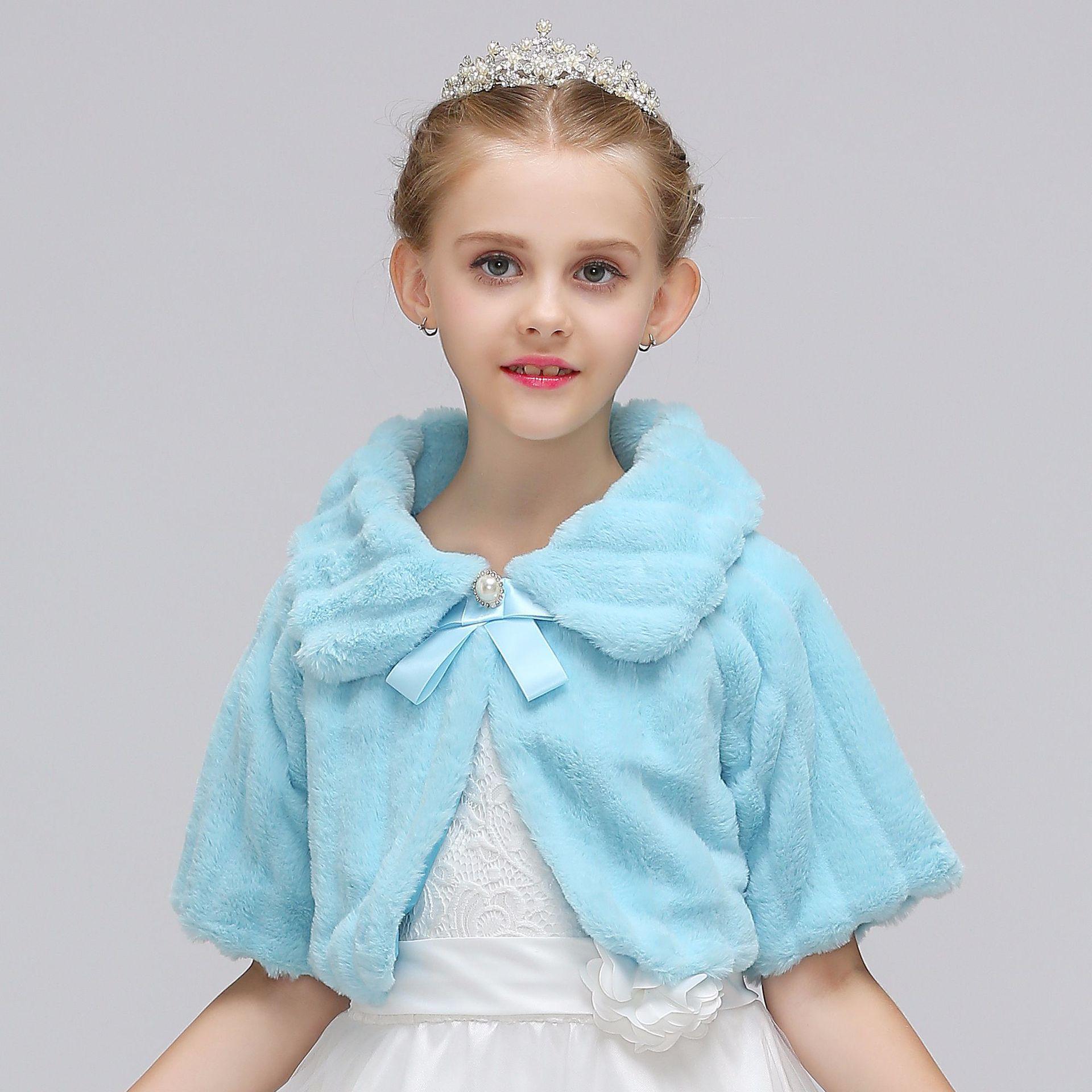 Nuevo Comercio exterior transfronterizo de las niñas lindo mantón europeo y americano de felpa cálido chal niñas vestido chal abrigo