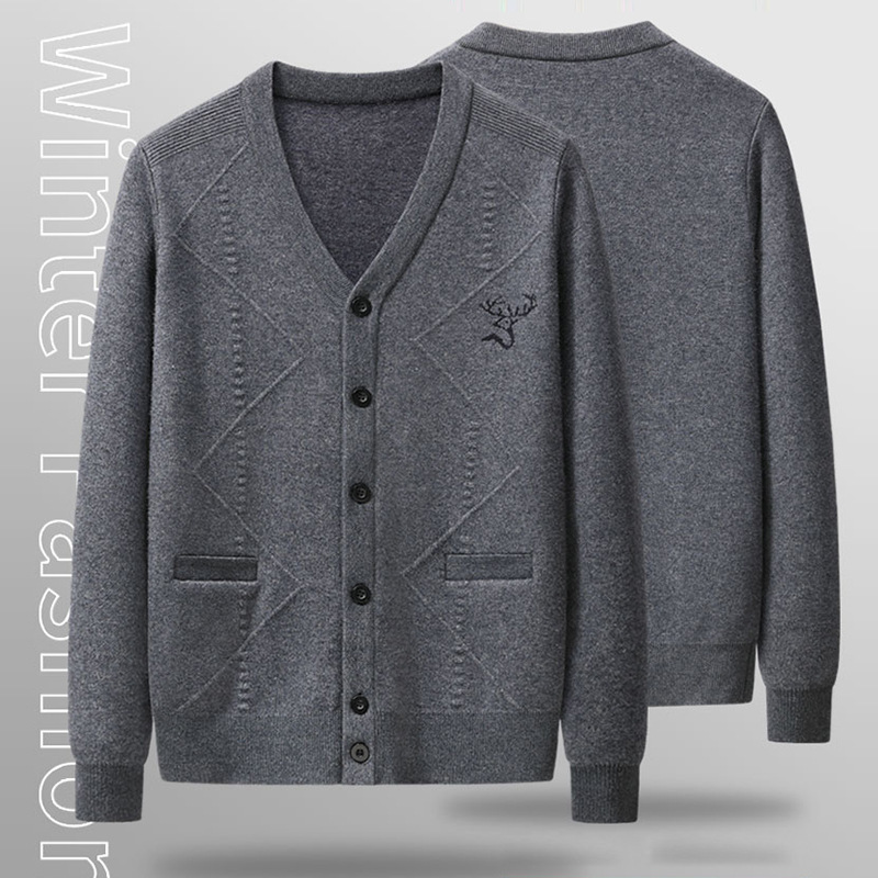 Autumn and Winter dad wear casual knitted men's loose middle-aged and elderly sweater grandpa old warm anti-Pilling coat