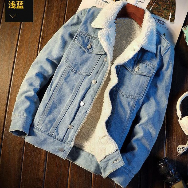 Winter fleece-lined Denim Coat Men's Thickened Warm Lamb Velvet Denim Jacket Autumn and Winter Loose plus size Cotton Clothes Trendy