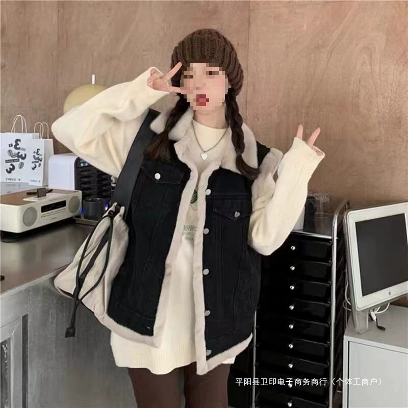 Джинсовый теплый жилет для детей с подкладкой faux shearling, светло-голубой или черный, утепленная флисом, размеры S-2XL