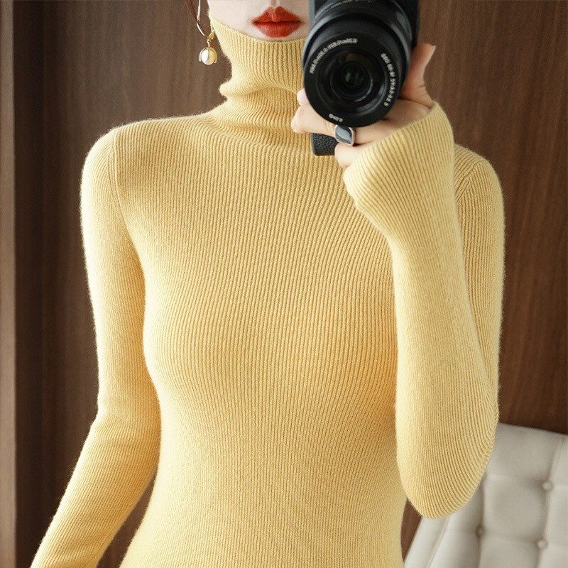 Autumn and winter New pile collar sweater slim turtleneck sweater women's tight bottoming shirt candy color inner sweater women Autumn and winter New pile collar sweater slim turtleneck sweater women's tight bottoming shirt candy color inner sweater women