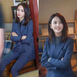修身显瘦蓝色小西装春秋ol新款西服外套职业正装套装女通勤风