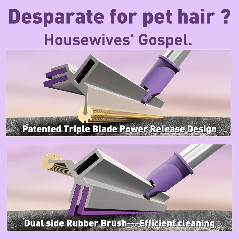 Foreign Trade Wholesale Customized Large Pet Hair Removal Broom, Double Pet Hair Rake Handle and Retractable Design