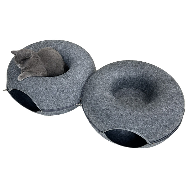 Casa de refugio general desmontable y limpiable para cuatro estaciones con agujero de perforación semicerrado de fieltro túnel de donut multicapa para mascotas