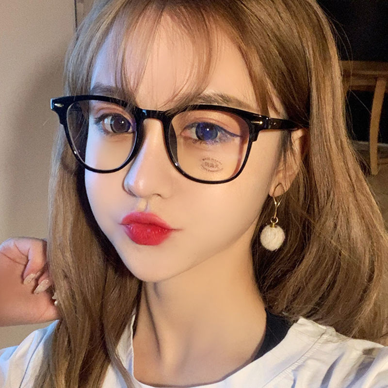 Versatile Minimalist Korean Version 2026 Large-frame Anti-blue Light Glasses Women, Trendy Square Plain Lenses, Retro Simple Internet_voghion.com