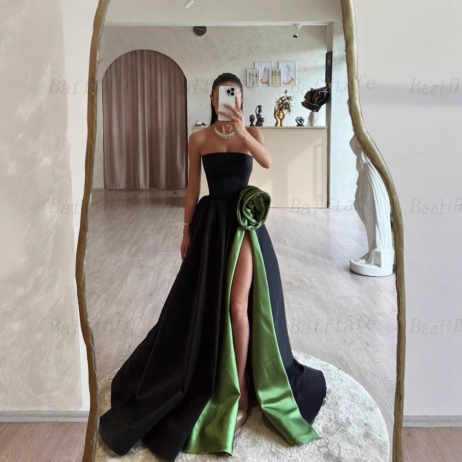 Cross-Border Aliexpress New Evening Dress Elegant Tube Top Side Slit Long Small Tail Dress 2025 New Style