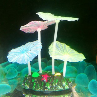Fish Tank Landscaping Decorations Wholesale Aquarium Rockery Luminous Aquatic Plants Fluorescent Mushroom Lotus Leaf Aquarium Ornaments Artificial