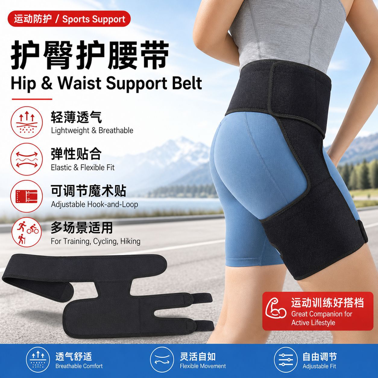 Outdoor sports hip and thigh protectors, fitness weightlifting compression groin support belt, daily waist support belt