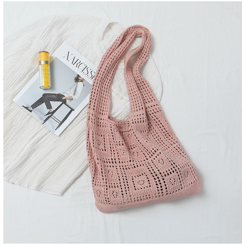 Women's Medium Knit Solid Color Basic Hollow Bucket Open Shoulder Bag display picture 13