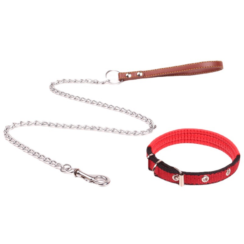 Amazon suministros para mascotas al por mayor cuerda de perro de metal cadena de hierro PU collar de cadena de perro correa de perro