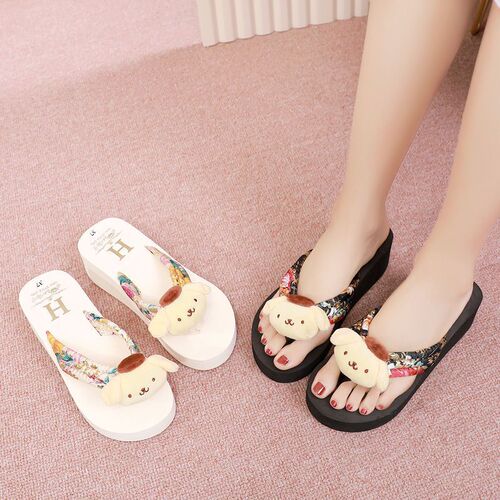 Platform Herringbone Sandals for Women, Summer Outdoor Wear, High Heel Beach Shoes, Korean Style, Casual Slippers for Women, Cake Shoes