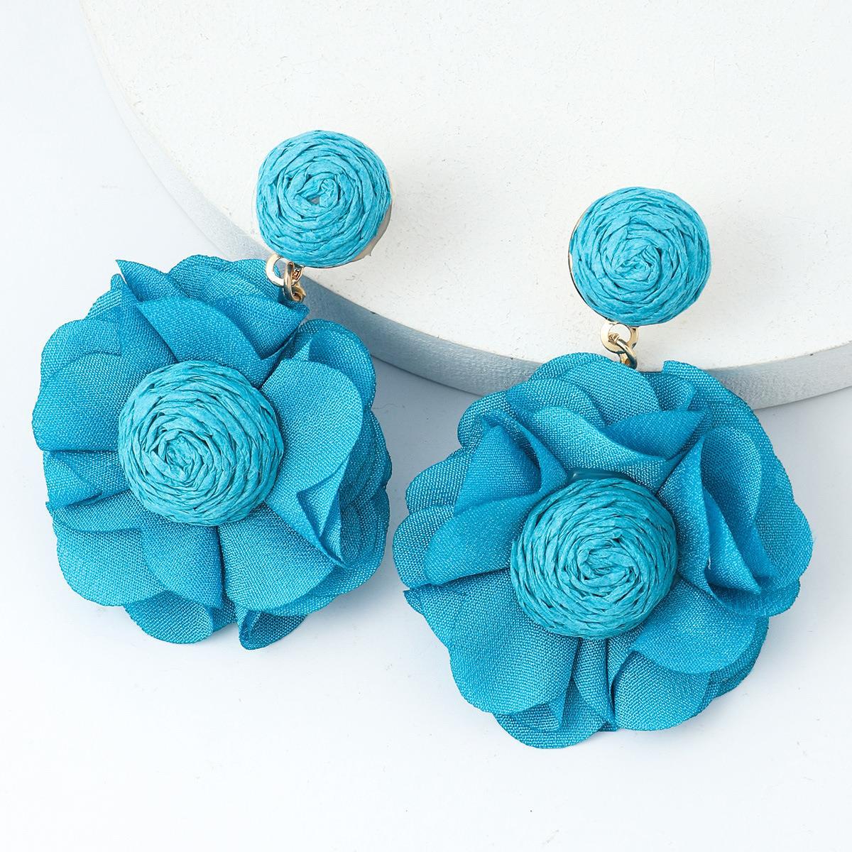 1 Pair Pastoral Streetwear Flower Cloth Raffia Drop Earrings display picture 3