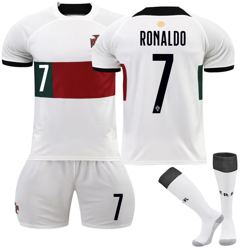 Venta al por mayor 2022 Copa del mundo equipo nacional Portugal lejos blanco N ° 7 C Luo fútbol uniforme traje de manga corta traje de entrenamiento