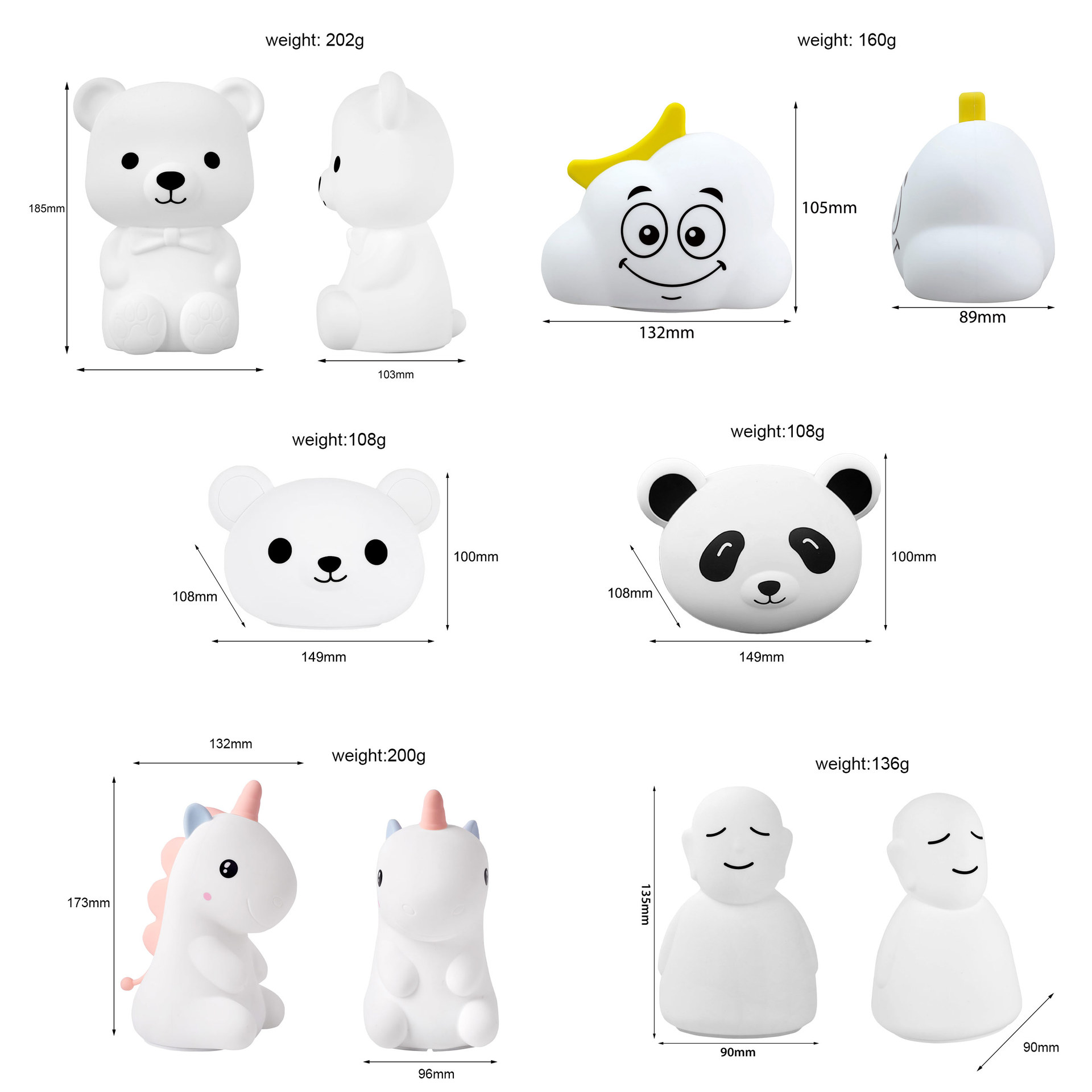 Lámpara de silicona con luz nocturna para niños, luz ambiental navideña, lámpara de noche con dibujos animados de animales, personalizable.