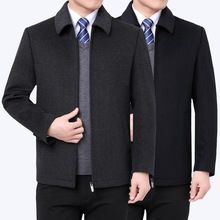 品牌中老年男士羊毛夹克2024春秋爸爸翻领毛呢茄克休闲外套男长袖