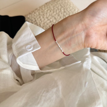 925纯银碎银子手绳手链女简约手工编织设计推拉可调节手环B6996