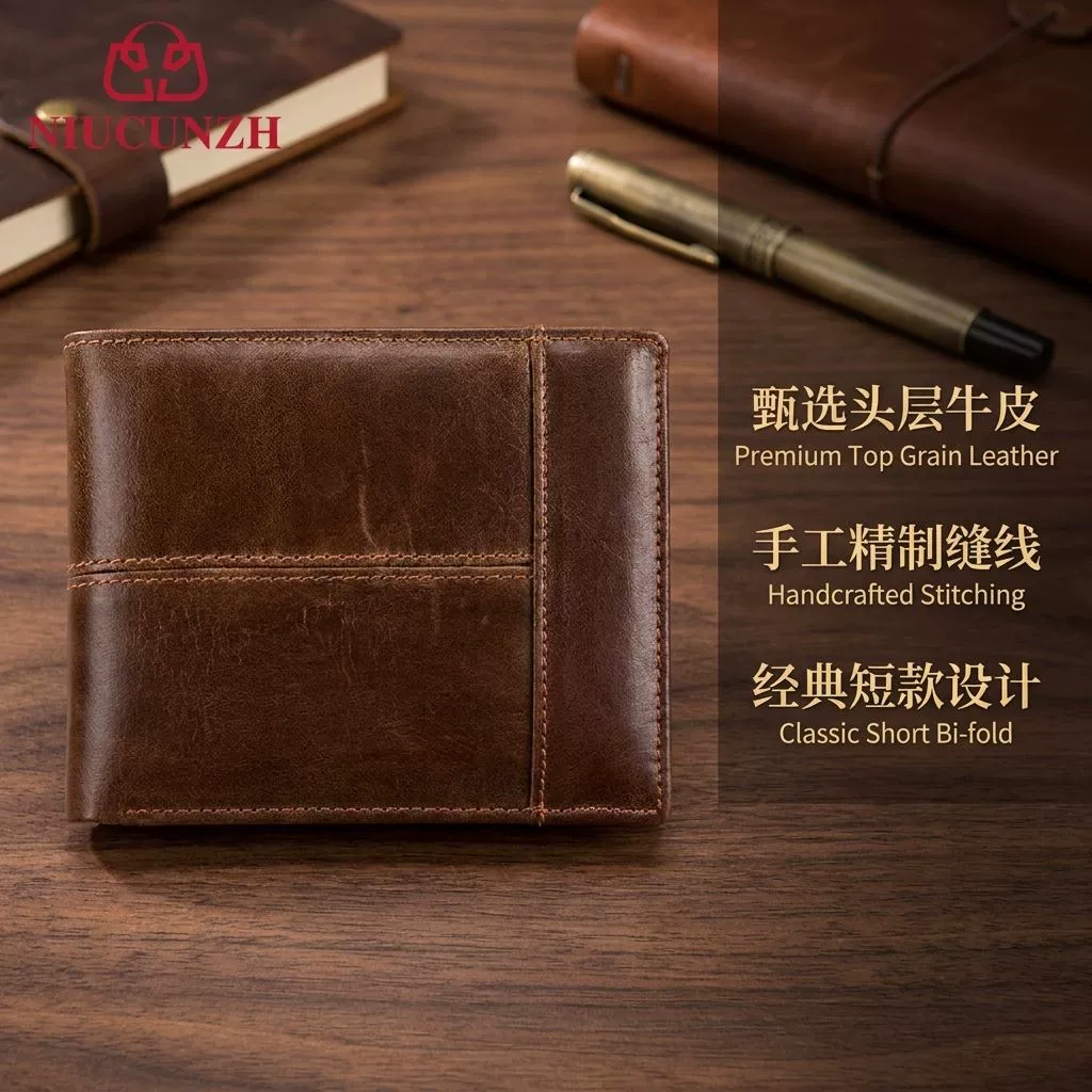 Retro thin leather wallet, genuine leather, Amazon, anti-theft