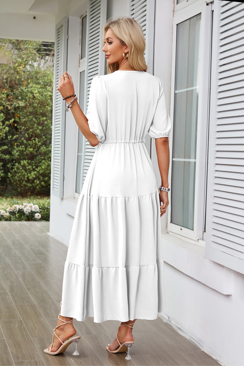 Women's Regular Dress Simple Style V Neck Button Short Sleeve Solid Color Maxi Long Dress Daily display picture 21