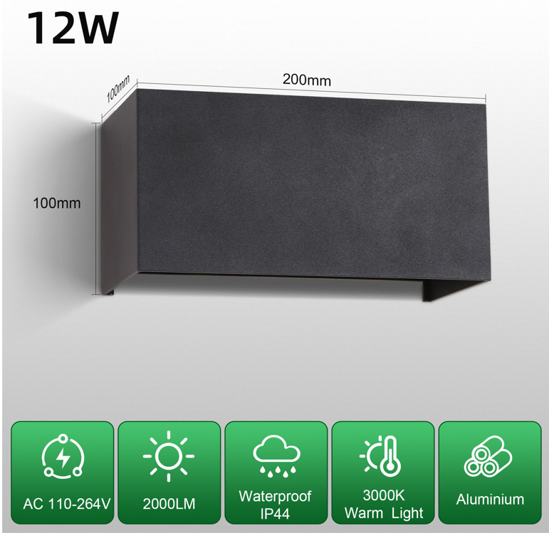 Lámpara de pared impermeable para exteriores de doble cabezal E27, iluminación ascendente y descendente de plástico, luz frontal para puerta de pasillo, luz LED colgante de pared para patio.