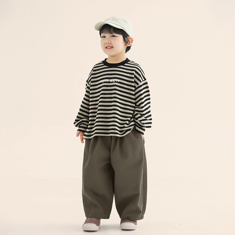 Boys Long-sleeved T-shirt Spring Children's New Striped Top Medium And Small Children's Korean Version Of Spring And Autumn Clothes_voghion.com