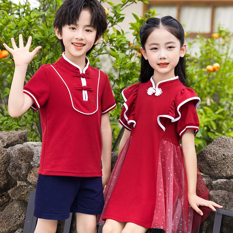 小学生校服夏季短袖班服套装幼儿园园服国风拍照服儿童61演出服