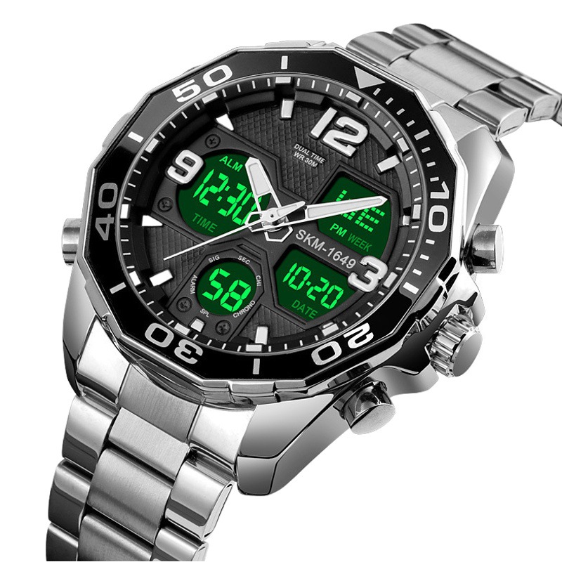 SKMEI 1649 Sudeste Asiático espiral solo reloj corona correa de acero inoxidable Reloj electrónico de moda para hombres jóvenes