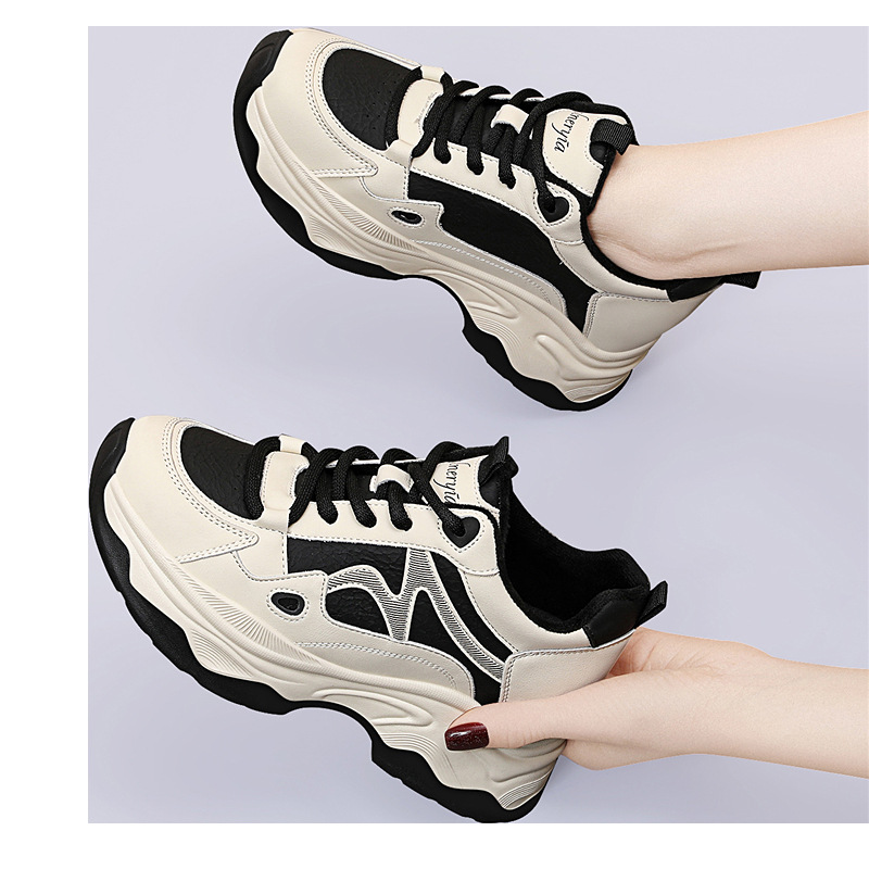Thick-Soled Dad Shoes For Women, Height Increasing, 2025 New Style, Color-Block Single Mesh Shoes, Spring Mesh Breathable Small Size Sports Shoes_vogvips.com