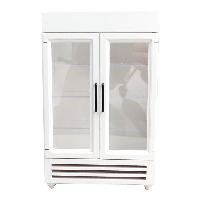 1:12 Dollhouse mini muebles de madera refrigerador tienda micro escena bebidas color congelador