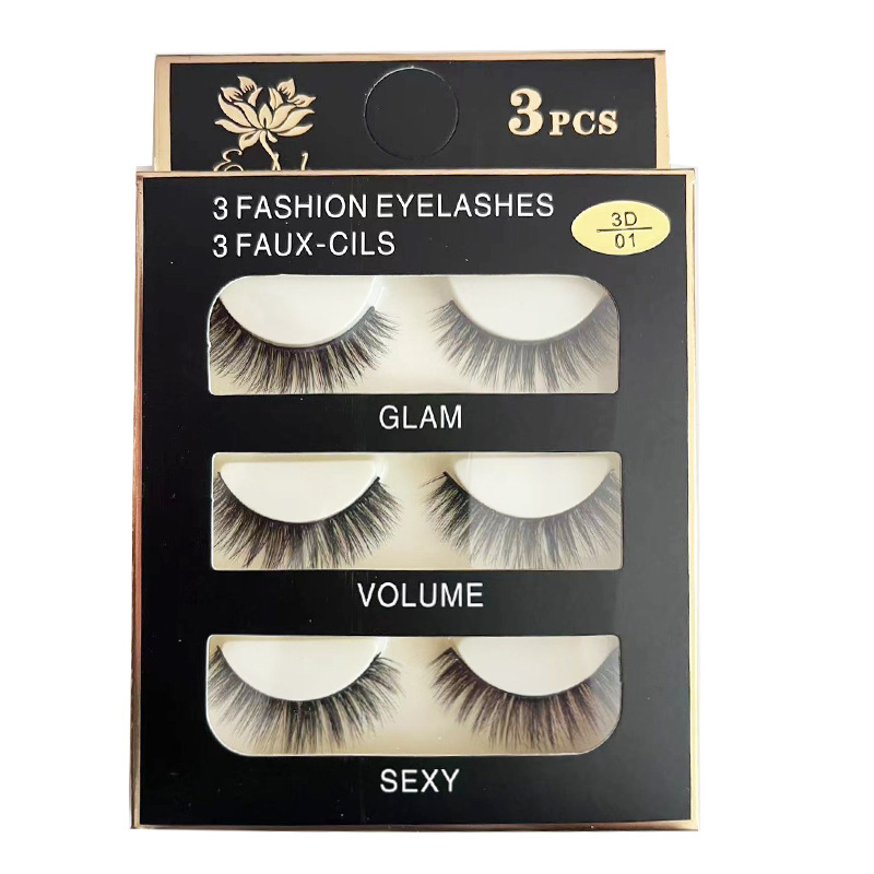 3D pestañas postizas gruesas exageradas Tridimensional Suave 3 pares de comercio exterior Cruz natural duro tallo pestañas postizas fábrica al por mayor