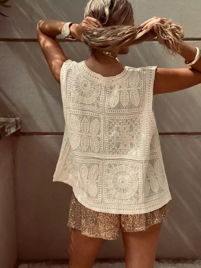 Leaves Pattern 2025 Spring and Summer Season Women's Gender Women's Elegant Leaves Embroidery Lace Single Breasted Vest