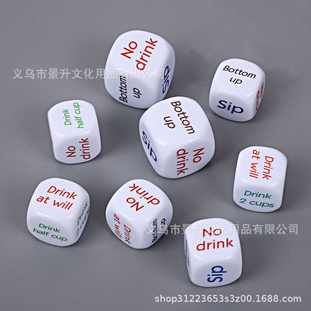 Wholesale acrylic printed Vietnamese drinking dice for foreign trade, KTV and bar colorful printed English drinking dice