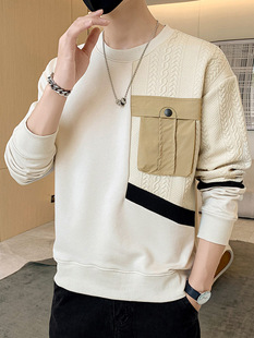Long-Sleeved T-Shirt Men's Sweatshirt Spring and Autum 2024 New Splicing Trendy Brand Loose T-Shirt Bottoming Shirt Men's Tops