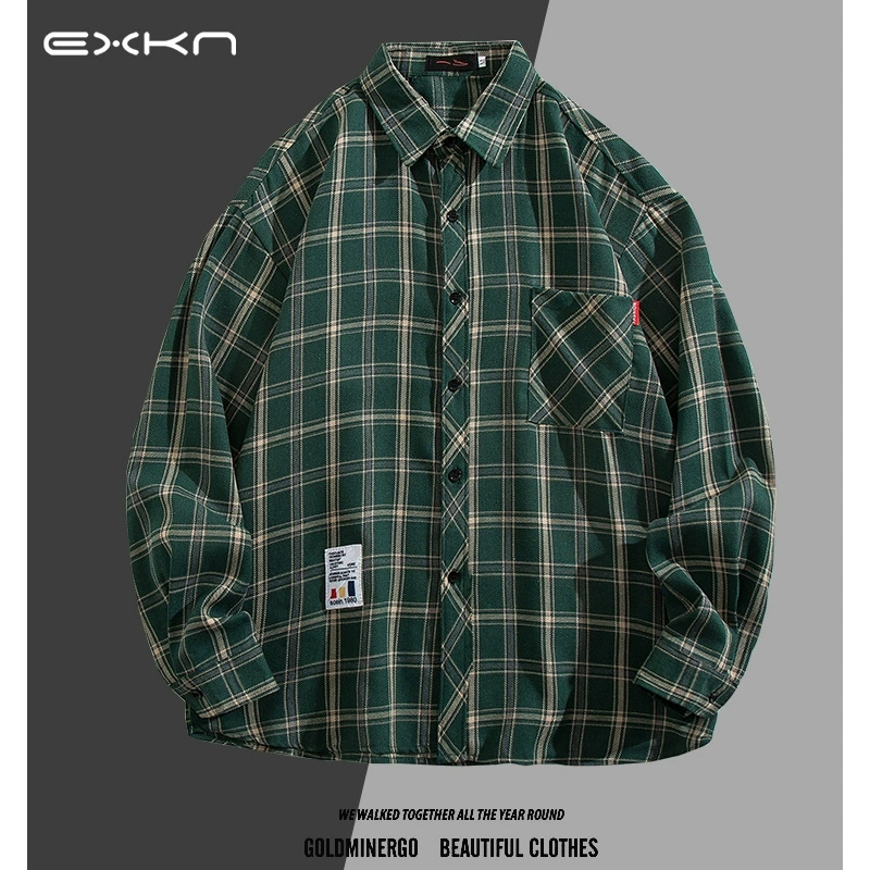 Весенне-осенняя мужская рубашка с длинными рукавами, японская универсальная клетчатая рубашка в гонконгском стиле, модная брендовая молодежная свободная повседневная куртка