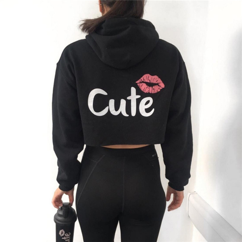 Frau Kapuzenpullover Lange Ärmel Hoodies & Sweatshirts Drucken Sexy Lippen Brief display picture 1