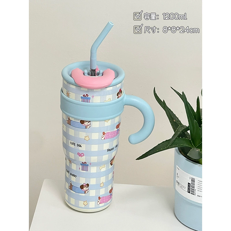 Capacious tea cup, straw, high quality glass with glass