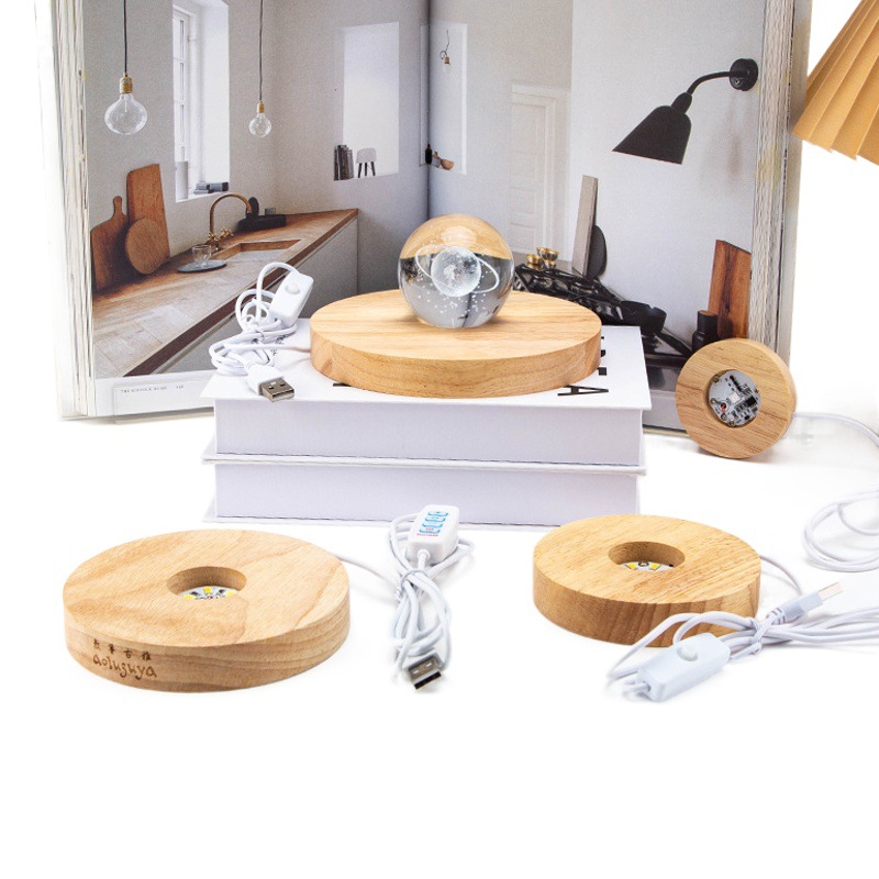 Base luminosa de madera de caucho base luminosa efecto de luz colorida base luminosa de madera base de luz LED de noche de madera maciza