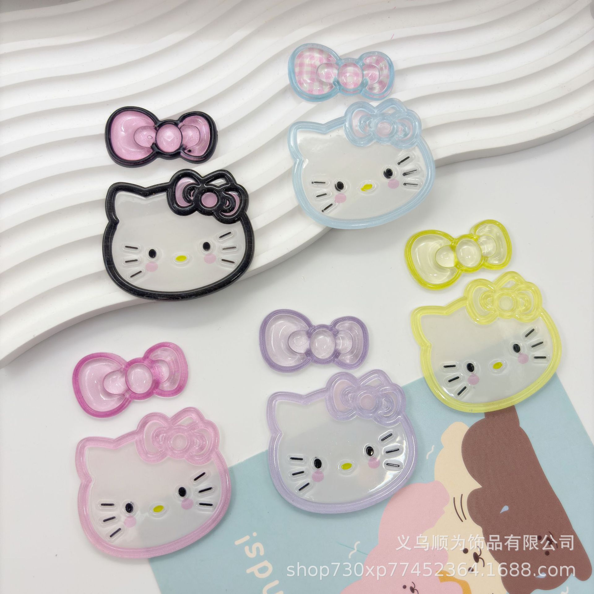 清透果冻感KT猫头领结套装diy亚克力配件手机壳耳机壳发夹钥匙扣