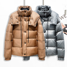 欧美冬季新款短款羽绒服女 纯色气质立领连帽加厚保暖白鸭绒外套