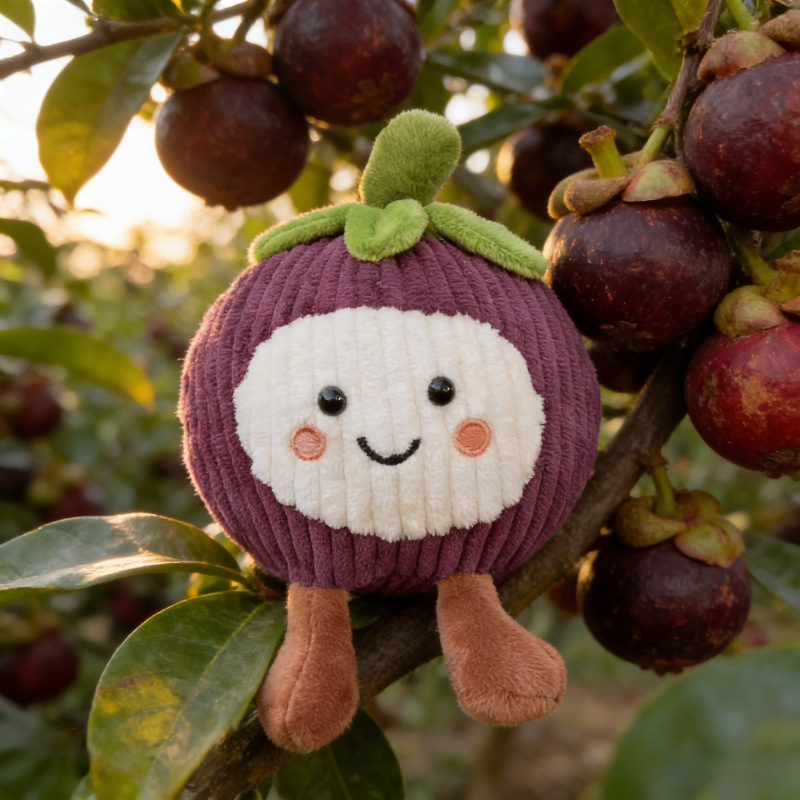 In-Stock Fun Vegetable and Fruit Plush Toys with Headphones: Eggplant, Banana, Lemon, Cherry, Pear, Suitable for Keychain or Claw Machine