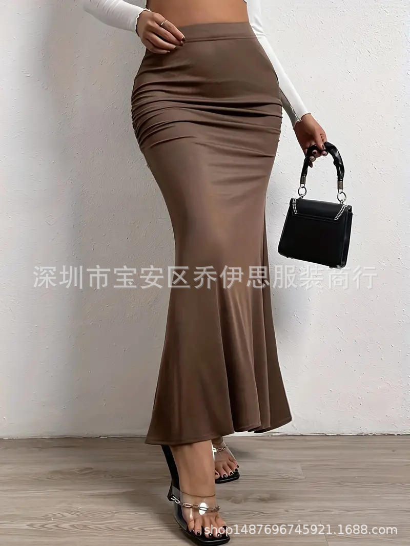 309g Weight Maxi Long Dress Dress Length Type Hip Skirt Dresses Type Polyester Fabric Type Mid Waist Waist Line Stretchy Elasticity Holiday, Daily, Date Occasion Skinny Fit Type Solid Color Pattern Summer Season Women's Gender Pleated Design Streetwear Style Summer Streetwear Solid Color Polyester Maxi Long Dress Skirts 5