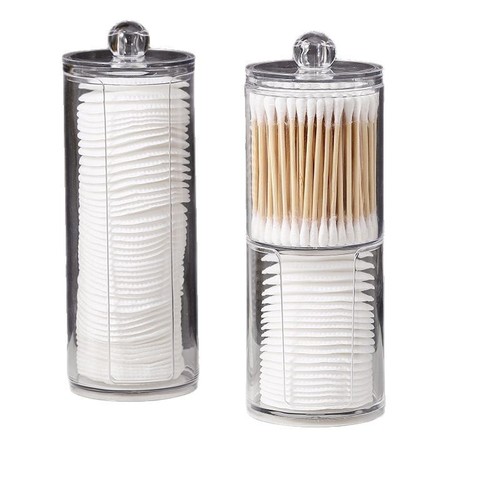 Double-layer Round Transparent Cotton Swab Organizer, Home Desktop Cosmetic Pads & Toothpick Box, Large-Capacity, Creative, Minimalist Instagram-Inspired Design