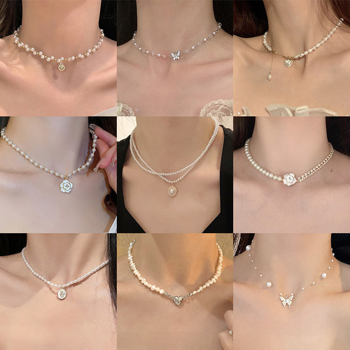 French vintage pearl fringe necklace for women, lightweight luxury temperament, high-end sense, choker chain, niche design, accessory chain