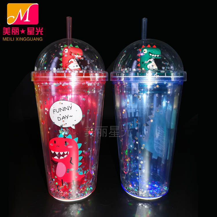 Taza luminosa de pajita led creativa al por mayor de grado alimenticio barra de plástico bebida de discoteca taza de pajita en espiral luminosa