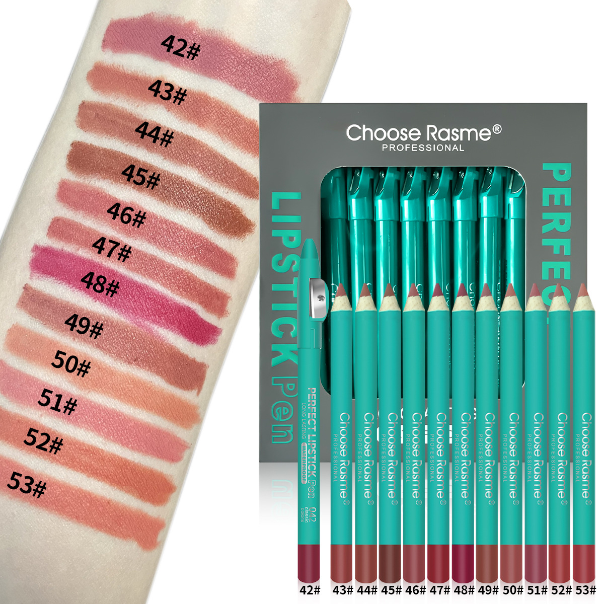 Välj Rasme 12-färgad blandad läppstiftspenna non-stick kopp med pennvässare tjock stång läppenna set_voghion.com