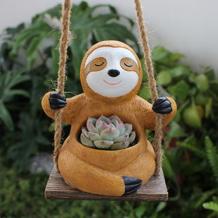 Cross-border Explosions Fleshy Flower Pot Sloth Swing Flower Pot Ornaments Courtyard Balcony Resin Garden Courtyard Landscape Decoration