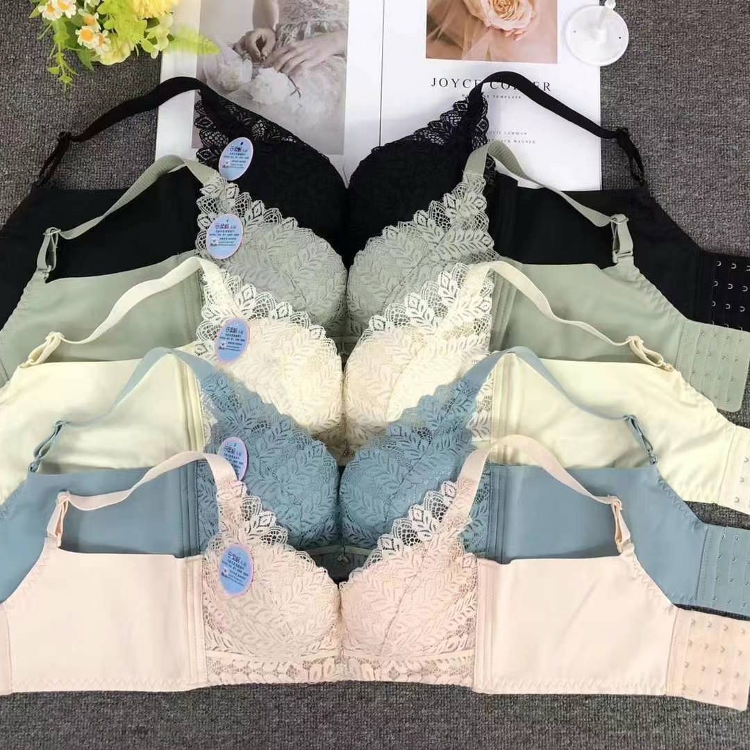 Nuevo sujetador de alta calidad de moda de encaje jacquard transpirable y cómodo ajuste lateral de pecho de cuatro filas de ropa interior de botón