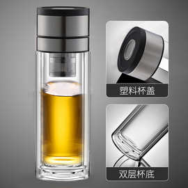 定制车载水杯玻璃一键开盖大容量男士茶水分离速开杯便携双层茶杯