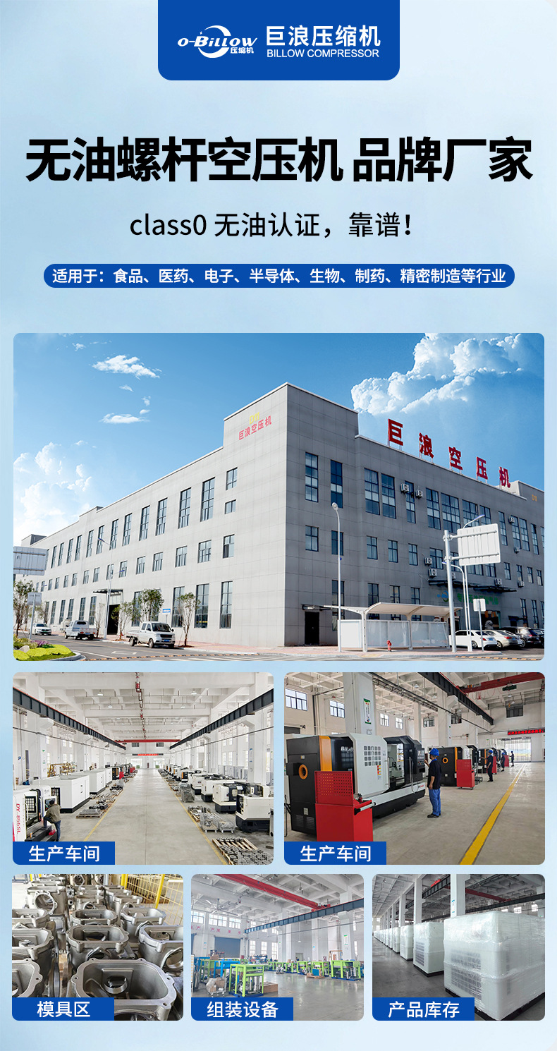 Giant Wave Low-Noise Oil-Free Air Compressor, Permanent Magnet Variable Frequency Screw Water-Lubricated Air Compressor, Industrial In-Stock for Quick Delivery