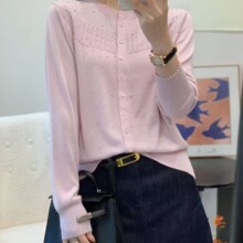 钩花新款高领宽松春夏显瘦毛衣外套洋气新品镂空开衫亮片打底上衣