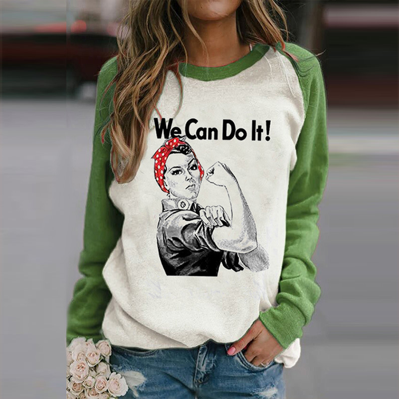 Europa y los Estados Unidos comercio exterior nuevo patrón de ropa de mujer Amazon impresión camiseta de punto cuello redondo camiseta de manga larga suéter fondo otoño invierno image 6